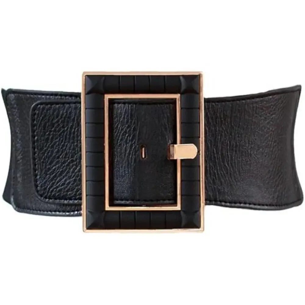 Women Wide Belt Stretch Elastic Band Wrap Cinch Retro High Waist Metal